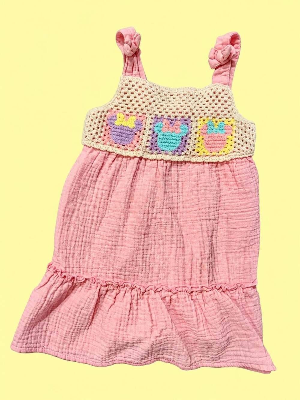 Disney Junior Minnie Mouse Dress Size 3T Pink Crochet Gauze